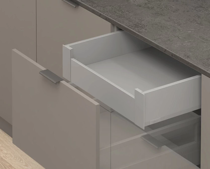 Шухляда стандарт Blum MERIVOBOX NL=550мм 40кг К129 мм TIP-ON BLUMOTION MVX-K550M40IG-st Індіум сірий