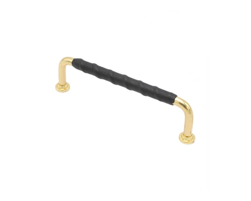 Мебельная ручка Beslag Design 330716-11 Полированная латунь/Черная кожа