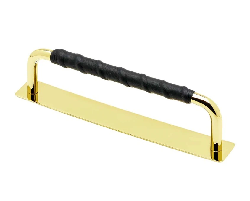 Мебельная ручка Beslag Design 336231-11 Полированная латунь/Черная кожа