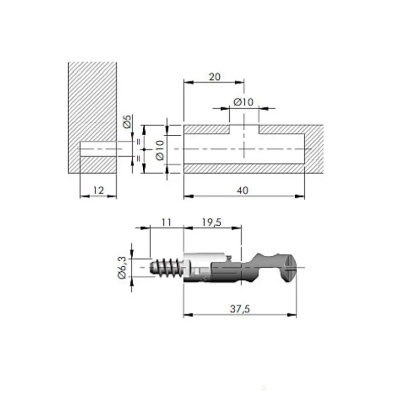 Дюбель Italiana Ferramenta с евровинтом 11мм к мебельной стяжке Target J10 21803220ZN Цинк - 2